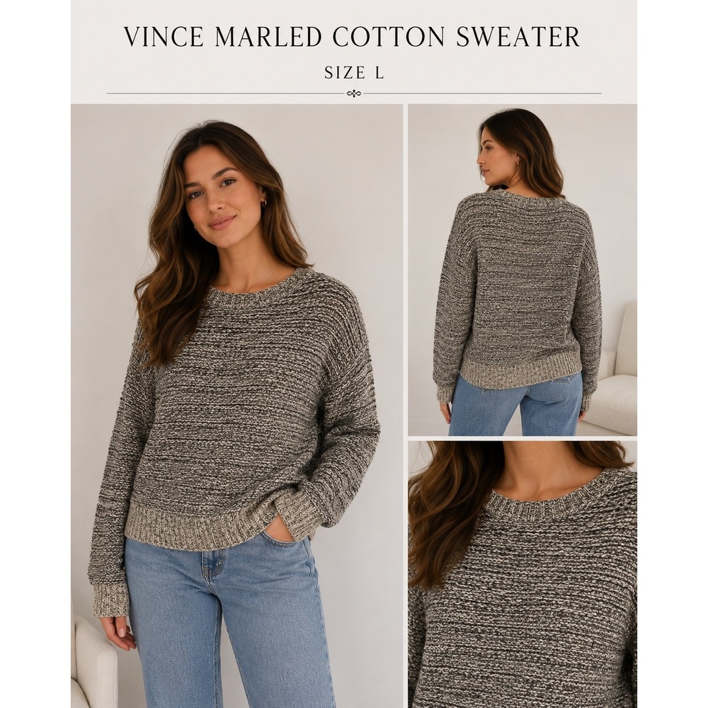 Vince Linen Blend Long Sleeve Knit Beige Green Sweater Womens Size Large‎ Crew